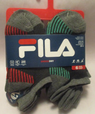 NIP 6 Pair FILA Boys 10-4 6 3/8" Heel to Toe Gray Multicolor Ankle Socks