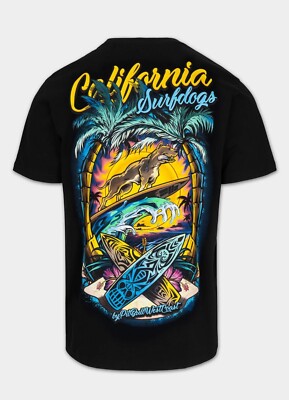 Herren T-Shirt PitBull SURFDOG Schwarz Pit Bull West Coast Baumwollshirt