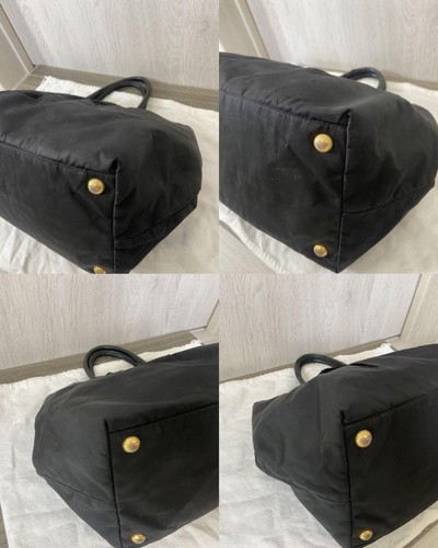 PRADA Tote Bag Nylon Ribbon Logo Plate Black Shoulder Bag - Picture 12 of 19