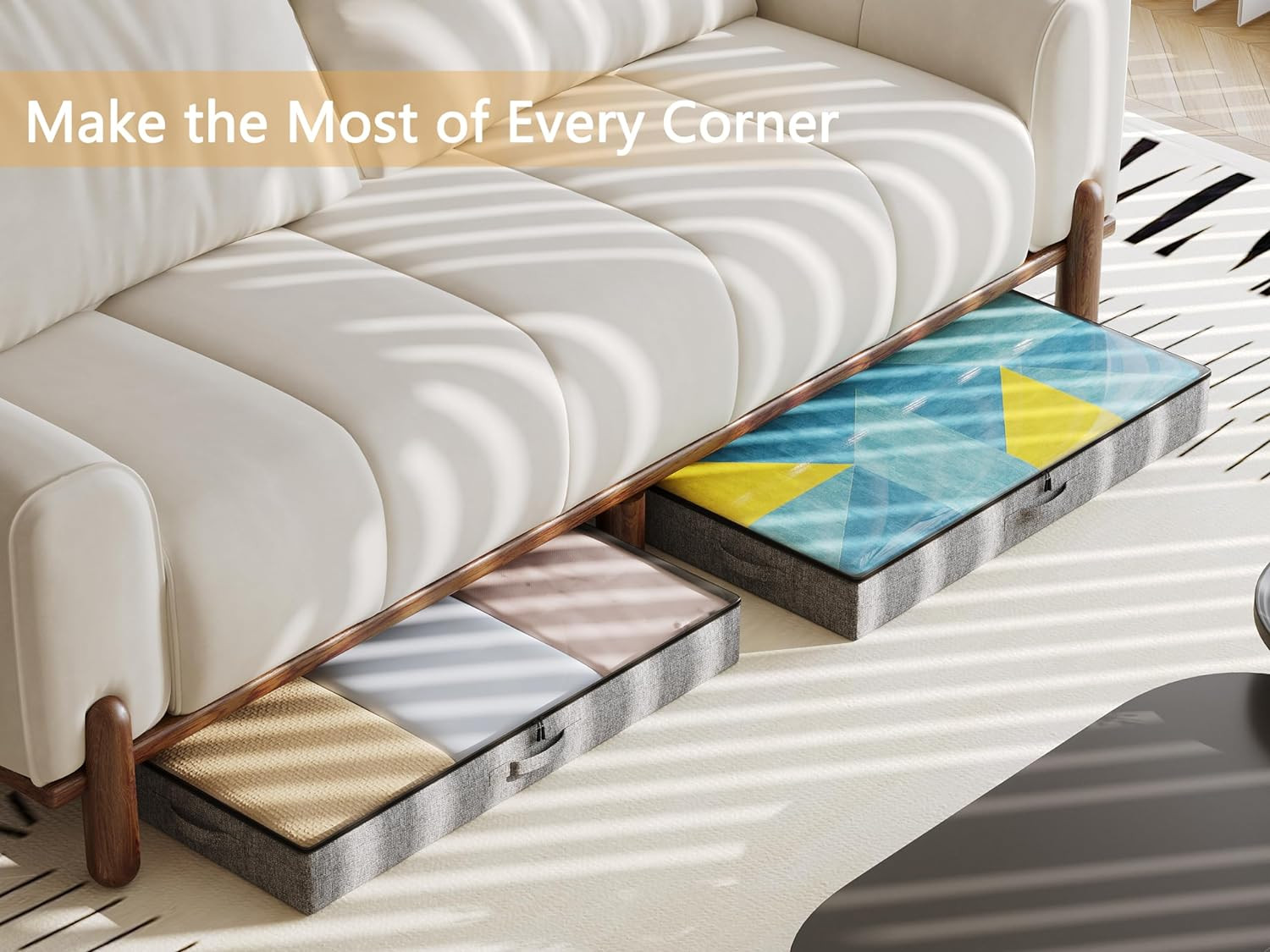 2-Pack under Bed Storage Bins 4.5 Inch Low Profile Organizer with Sturdy Sides