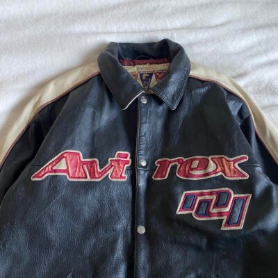 あ  AVIREX VARSITY LEATHER JACKET AVIREX USA Varsity Leather Jacket Size M | eBay