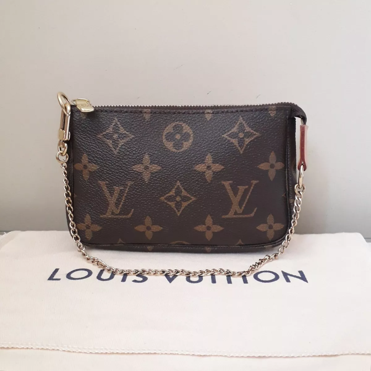 LOUIS VUITTON Mini Pochette Monogram Canvas Accessories Pouch Brown