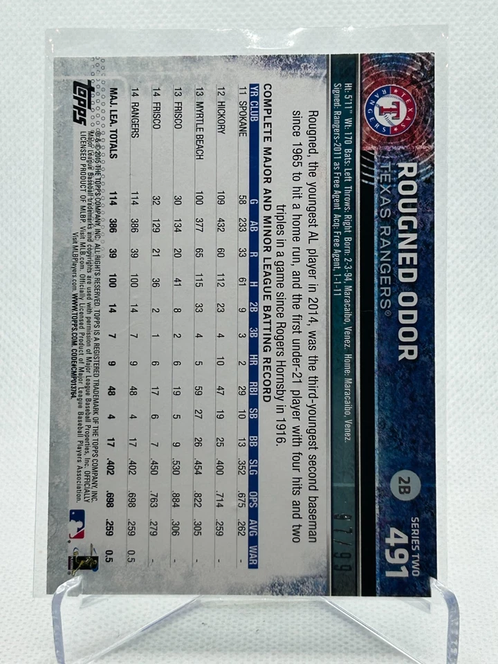 2015 Topps Rougned Odor #491 Texas Rangers SP - Image 2 of 2