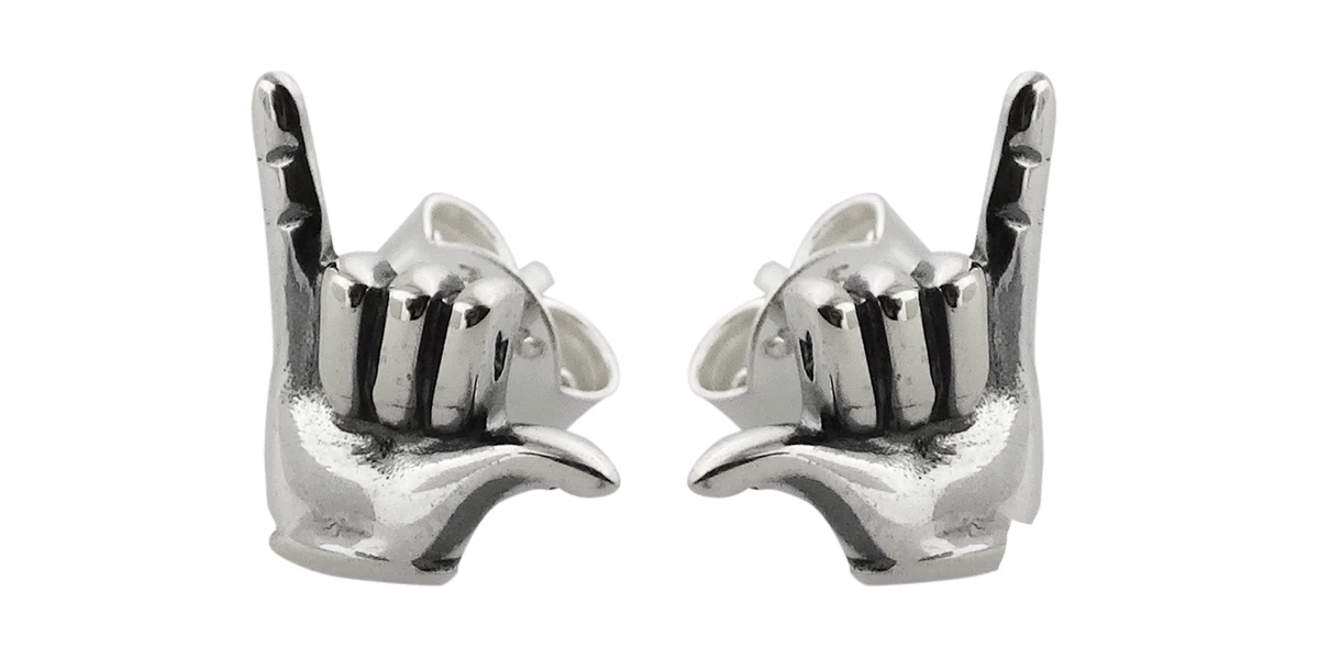 Hang Loose Earrings 925 Sterling Silver Hawaii Aloha Post Stud