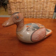 Vintage Tonala Pottery Mexican Folk Art Hand Painted Bird Duck 10”