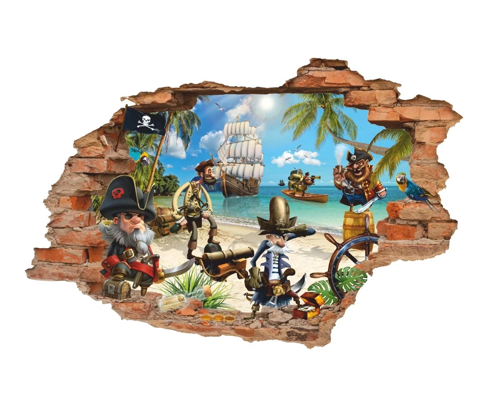 Calcomanía de pared Pirata 3D, pegatina de pared Treasure Island, pegatina de vinilo extraíble Foto 2 de 4