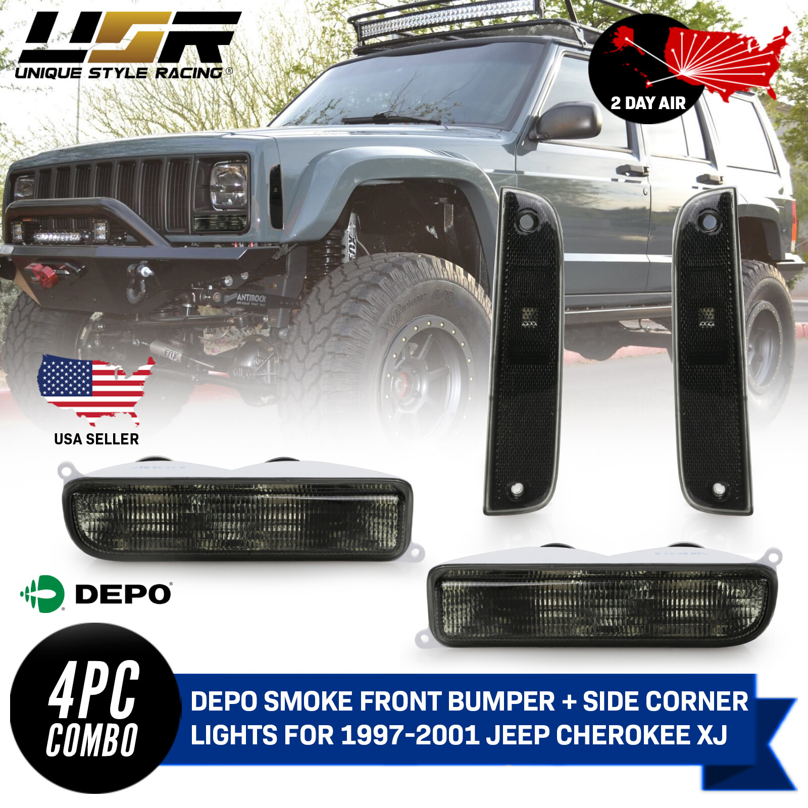 2nd Day Air DEPO Smoke Front Corner Bumper Signal Lights for 97-01 