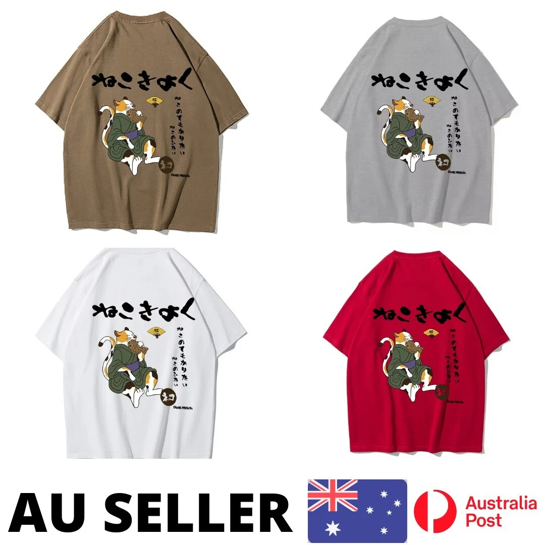 The Cat Warrior Is Eating Fish Shirt Print Men Shoulder Drop Design - AU Stock