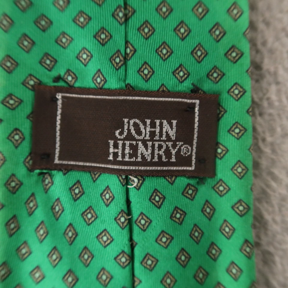 Corbata John Henry Diamantes Geométricos Verdes 100% Seda 3" Foto 3 de 4