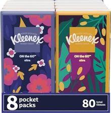 Kleenex On-The-Go Facial Tissues, 8 On-The-Go Packs, 10 Tissues per Box, 3-Ply (
