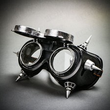 Silver Steampunk Spike Goggles Mask Burning Man Party Costume Cosplay Clear Lens