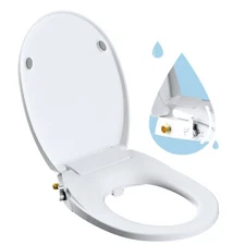Hibbent Round Bidet Toilet Seat with Non-Electric Bidet Attachment Dual Nozzle