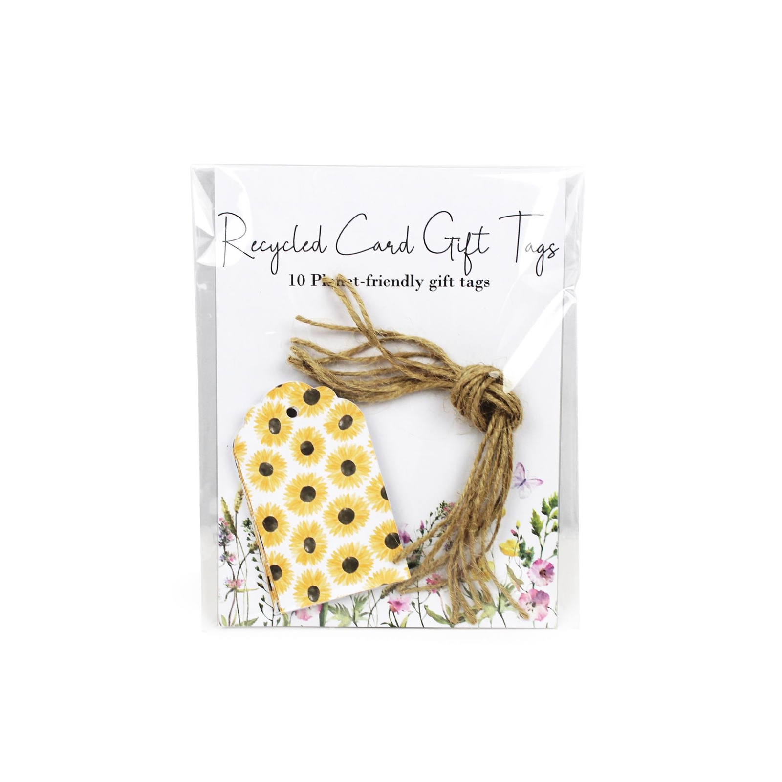 Recycled Card Sunflower Gift Tags - Floral Rectangular Eco Present Tags 10 Pack