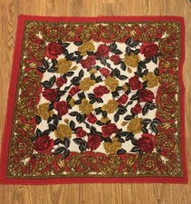 floral scarf acrylic made in japan red fringed 30  X31  