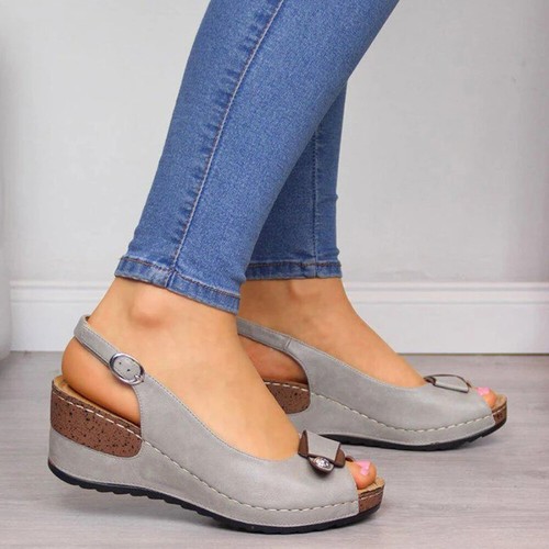 Women's Summer Wedge Heel Sandals Heel Shoes Peep Toe Platform Buckle Slingback - Picture 8 of 15