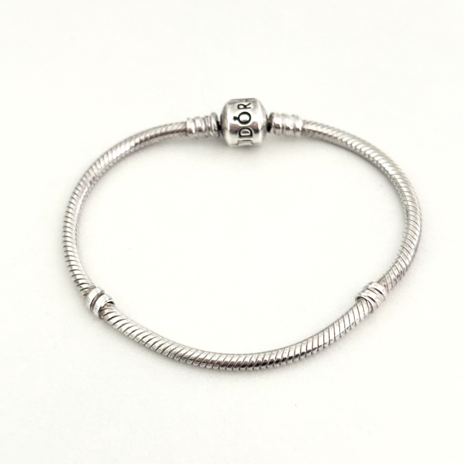 Pandora Sterling Silver Snake Chain Crown Charm Bracelet 7.1 Inches  