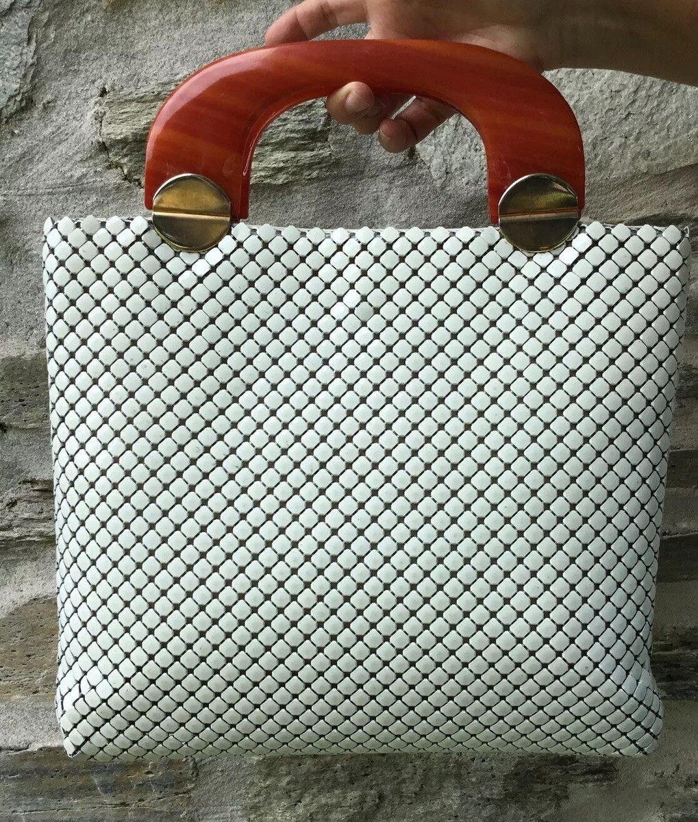 Vintage WHITING & DAVIS White Mesh Purse Handbag FAUX