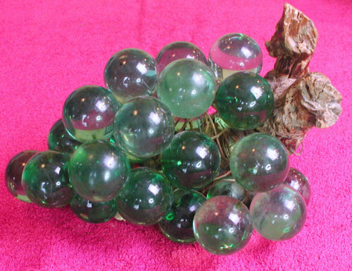 MCM Over Thirty 1 3/4" LUCITE GREEN GLASS GRAPES ON DRIFTWOOD Exc