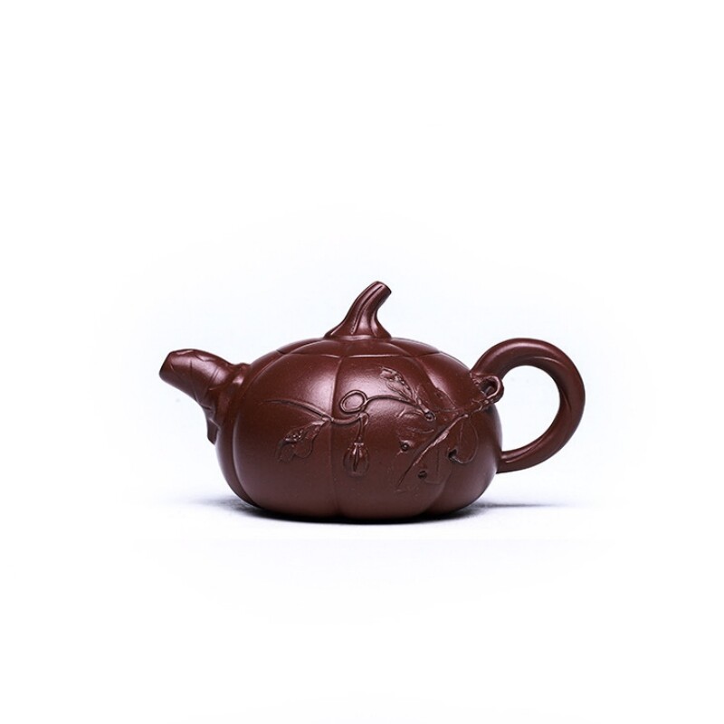 Full Handmade Tea Pot Marked Pumpkin Engraved True Yixing Zisha