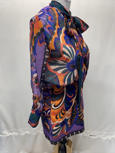 ZARA Womens XS Bold Multicolor Batik Bow Neck Mini Dress - Picture 12 of 17