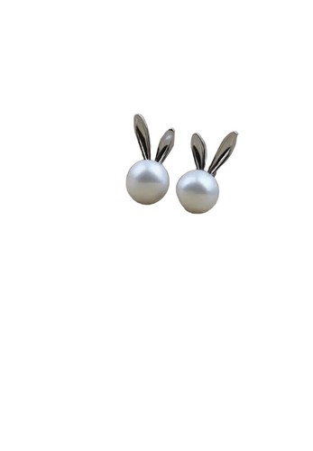 Women's/Grils Silver Easter Bunny Stud Earrings Rabbit & Faux Pearl Ear Jewelry - Picture 9 of 9
