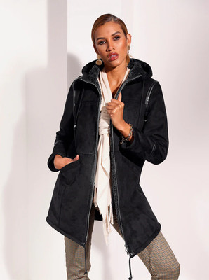 Jacke schwarz 44 Heine Damen Lederimitat Lammfell-Optik -.1992
