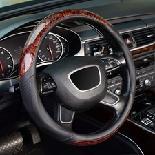 Wood Grain Steering Wheel Cover, Universal 15 inch, Microfiber