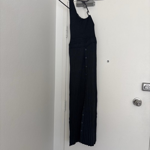 Calli Black Ribbed Knit Button Front Square Neck Strappy Maxi Dress Size 6