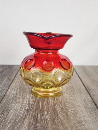 Amberina Art Glass Coin Dot Pitcher Bud Vase 4" - Retro Home Accent - Picture 3 of 8