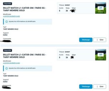2 billet OM - PSG Catégorie OR