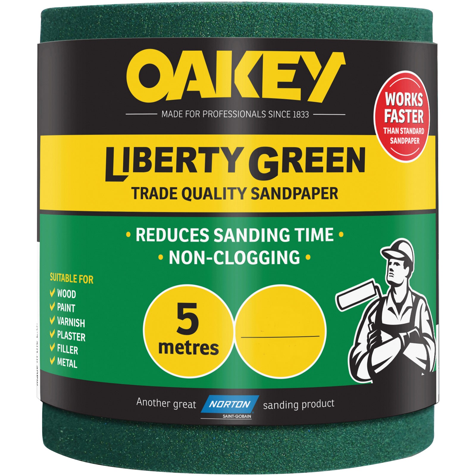 Oakey Liberty Green Sanding Roll 115mm x 5m Medium 80G
