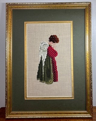 VTG Framed Needlepoint Praying Angel with Gold Thread Highlights Appx 11 X 14.75