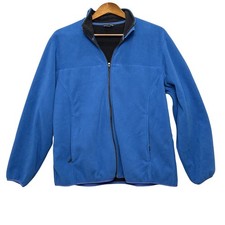 Lands' End Full Zip Fleece Jacket L 14-16 Blue Mock Neck Outdoor Gorpcore