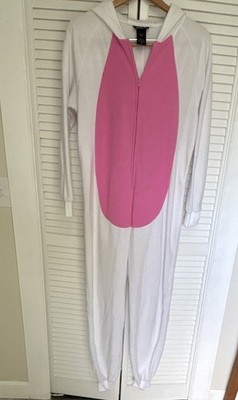Zip Up Adult Unicorn One Piece Pajama Costume Rainbow Tail Hooded Size Large