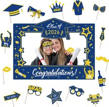 Graduation Decorations Class of 2026 Photo Booth Props - Blue and Gold 2026 Grad