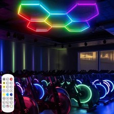 3/5 RGB Hexagon LED Lighting Honeycomb Garage Ceiling Lights APP/Remote Control