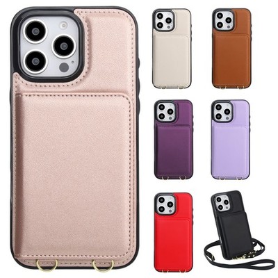 Leather Strap Wallet Case For iPhone 17 Pro Max 16 15 14 13 12 8 RFID Card Slot