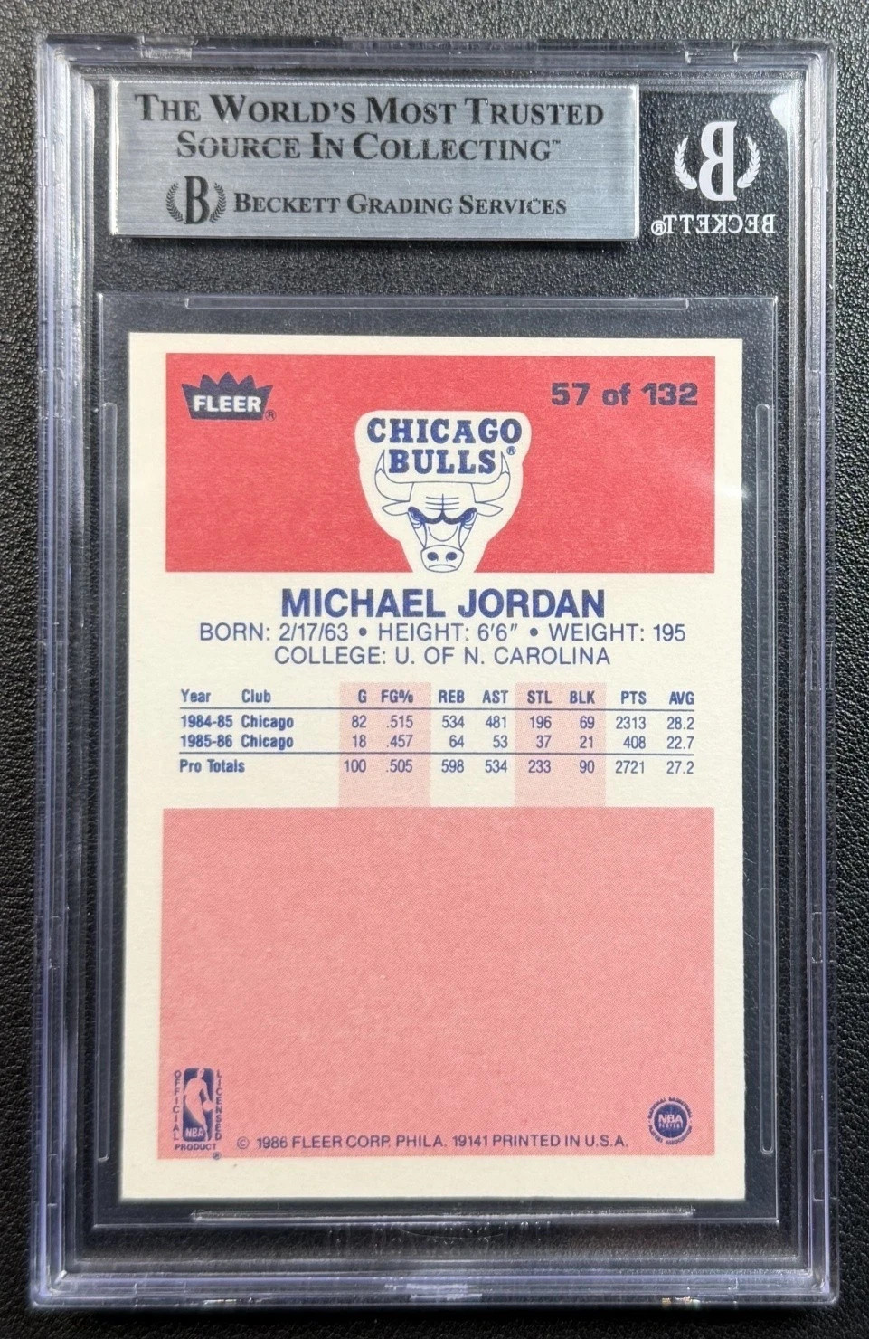 MICHAEL JORDAN BGS 7 1986 FLEER #57 ROOKIE CARD RC BULLS NEAR MINT view 4