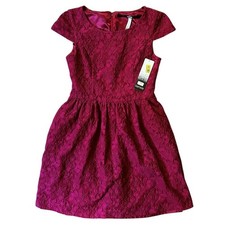 NWT Kensie Pink Lace Cap Sleeve Lined Fit  Flare Dress Small