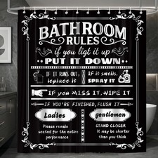 72x72 Inch Black White Funny Quotes Bathroom Rules Shower Curtain 12 Hooks