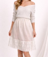 Vintage 80s Beige Nylon Lace Slip Skirt Midi Small Angelcore Coquette