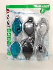 3 Pack Dolfino Pacesetter Silicone Swim Goggles ADULT ages 12+ UV Protection New