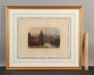 KARL BODMER Antique Expedition Aquatint Engraving Citadel Rock Montana Landscape