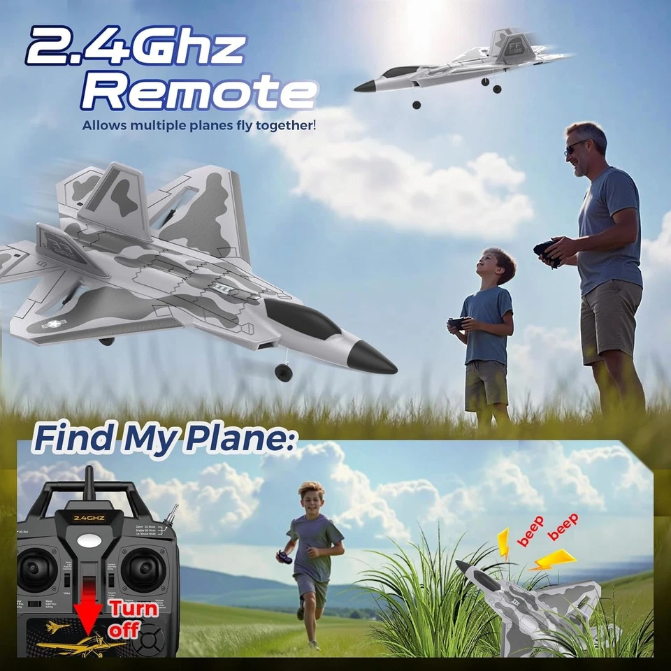 Avión RC F22 Raptor de 4 canales con luz LED, giroscopio de 6 ejes, RTF adecuado para exteriores Foto 3 de 4