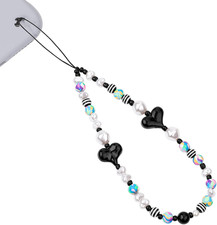 Beaded Phone Lanyard, Cell Phone Charm Wrist Strap Heart Clay Beads Keychain for