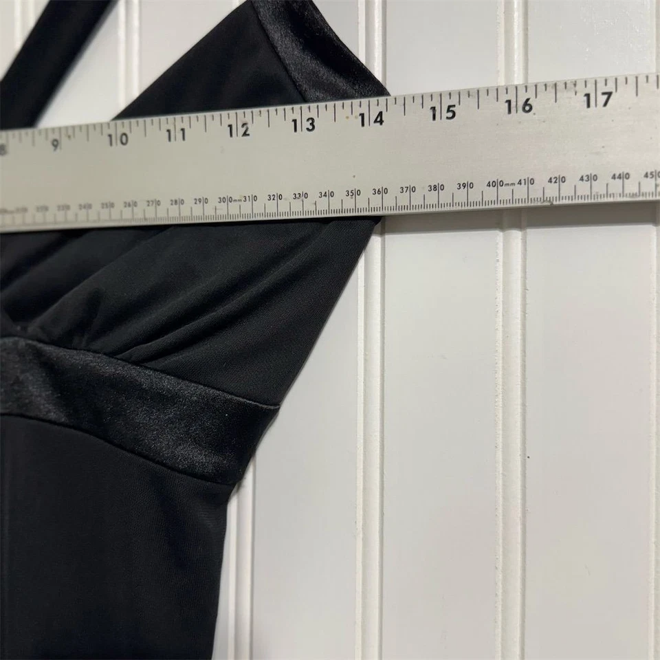 Y2K Charlotte Russe L Black Maxi Dress Criss Cross Back Halter Goth Prom USA VTG - Image 3 of 4