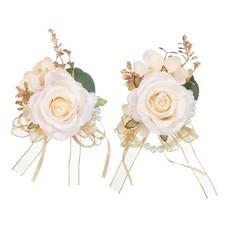 Wrist Corsage and Boutonnieres Set Artificial Flowers for Wedding Champagne