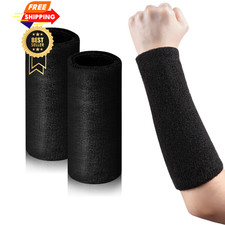 2 Pcs 9 Inch Long Wristbands Sweatbands Black Large Sweat 9.05x3.54",