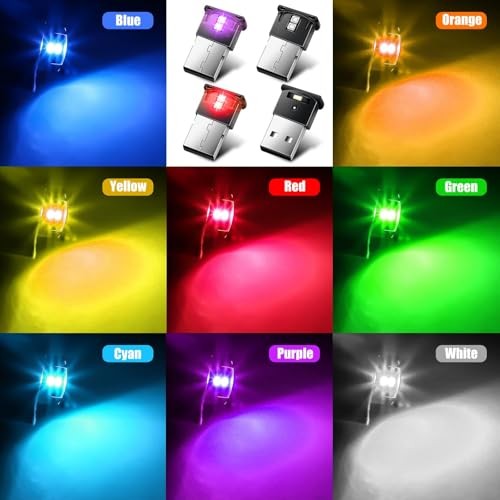 4 Stück Mini USB LED Atmosphärenlicht, 8 Farben RGB Auto Innenraumbeleuchtung, - Bild 2 von 7