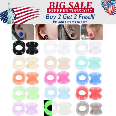 2pcs Thin Silicone Tunnels Plugs Flexible Ear Gauges Ear Plug Earlets Jewelry